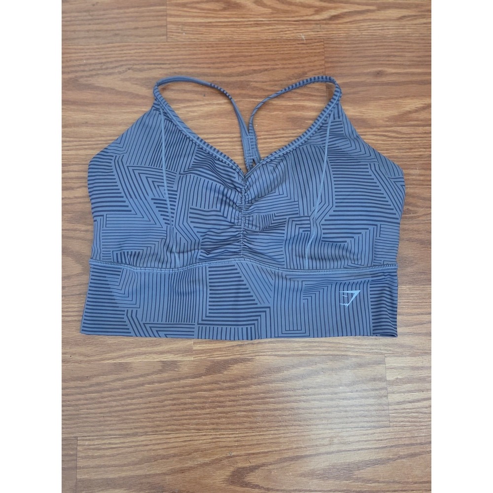 Gymshark‎ Ruched Front Geometric Maze Print Strappy Sports Bra Blue Grey Medium